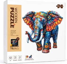 Drevené puzzle Slon s rámikom - 179 dielikov