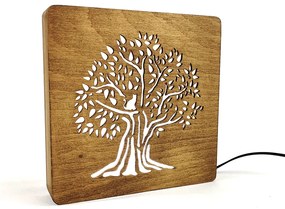 AMADEA Drevená lampička s motívom stromu, veľkosť 20 cm, s LED osvetlením s trafom na 12V