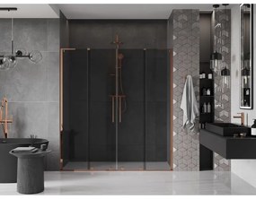 Mexen Velar L Duo, posuvné sprchové dvere do otvoru 180 cm, 8mm šedé sklo, ružové zlato, 871-180-003-42-60