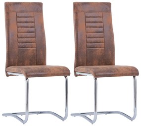 Jedálenské stoličky, perová kostra 2 ks, hnedé, umelý semiš