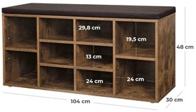 Botník s lavicou TAYLOR 104x30x48 cm, rustikálne hnedý