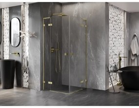 Mexen Lunar, L Duo výklopný sprchový kút 75 x 75 cm, 8mm číre sklo, zlatý matný profil, 834L-075L-075P-55-00