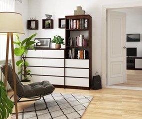 Knižnica Ronald 60 cm 3 zásuvky a 3 police wenge/biela