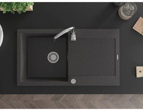 Mexen Leo, 1-komorový granitový drez s odkvapkávačom 90x50 cm a kuchynskou batériou Telma, čierna-škvrnitá, 6501-76-670200-00