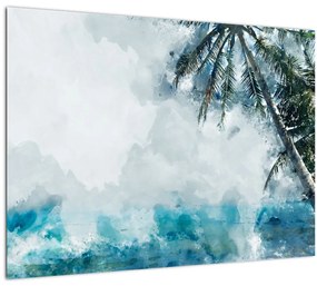 Sklenený obraz palmy nad morom (70x50 cm)