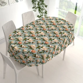Biante Bavlnený oválny obrus Sandra SA-545 Kvety magnólie na sivomodrom 80x120 cm