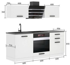 Kuchynská linka Belini Premium Full Version 180 cm šedý antracit Glamour Wood s pracovnou doskou SOPHIA