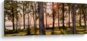 Obraz stromov pri jazere (s hodinami) (90x30 cm)