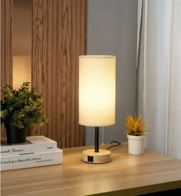 Brilagi - Stolová lampa s USB portom TABLON 1xE27/25W/230V dub/čierna/biela