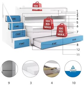 3-lôžková posteľ MAX 1, VIAC FARIEB, Rozmer 80x200 cm