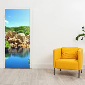 Fototapeta na dvere - Jazero v Seychelskej džungli (95x205cm)