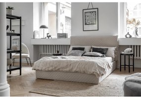 Béžová čalúnená dvojlôžková posteľ s úložným priestorom s roštom 140x200 cm Sleepy Luna – Miuform