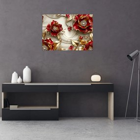 Obraz - 3D Červeno-zlaté kvety (70x50 cm)