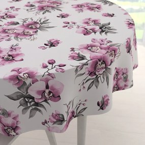 Biante Bavlnený okrúhly obrus Sandra SA-623 Lila orchidey na bielom Ø 50 cm