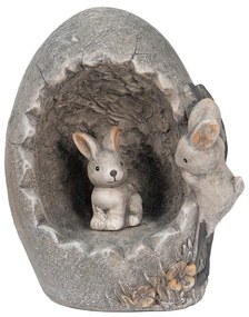 Šedá dekorácia zajačikovia na vajíčku v dekore kameňa - 22*18*27 cm