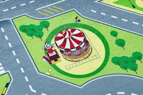 Detský koberec protišmykový BAMBINO 9028 mesto, zelený / sivý