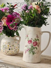 Béžový keramický dekoračný džbán s ružami Rossia - 21*15*25 cm