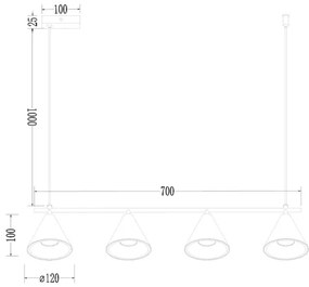 Luster na lanku CONE 4xGU10/10W/230V zlatá/čierna