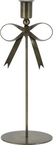 Mosadzný antik kovový svietnik zdobený mašľou Bow Antique – 10*10*27 cm