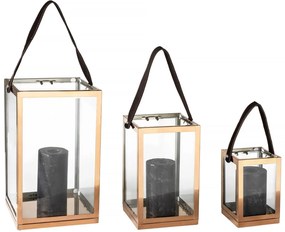 Dekoratívne set 3 lucerien - kov / sklo - 30 cm / 23 cm / 15 cm