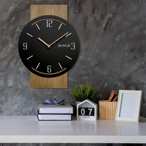 Dubové nástenné hodiny Geometric - čierne