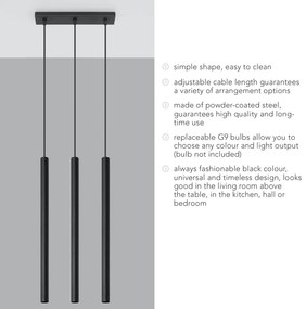 Čierne závesné svietidlo Sollux Fideus, dĺžka 30 cm