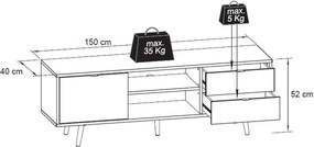 TV skrinka Cuba, dub/biela/šedá/petrolejová