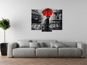 Gario Obraz s hodinami Červený bozk v daždi - 3 dielny Rozmery: 90 x 70 cm