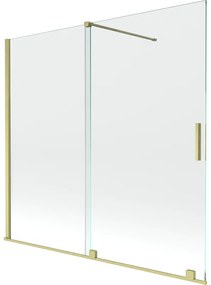 Mexen Velar, 2-krídlová posuvná vaňová zástena 160 x 150 cm, 8mm číre sklo, zlatý matný profil, 896-160-000-01-55