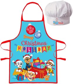 Detská vianočná zástera s kuchárskou čiapkou Tlapková patrola - Paw Patrol - 2 diely - pre deti 3 - 8 rokov