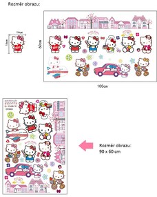 Veselá Stena Samolepka na stenu na stenu Hello Kitty s domčekmi