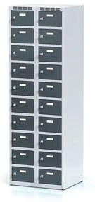 Alfa 3 Šatníková skrinka s úložnými boxami, 20 boxov, 1800 x 600 x 500 mm, cylindrický zámok, tmavosivé dvere