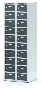 Alfa 3 Šatníková skrinka s úložnými boxami, 20 boxov, 1800 x 600 x 500 mm, cylindrický zámok, tmavosivé dvere