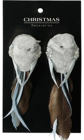 Set vianočných ozdôb Vtáčik, sivá, 14x4x4 cm, s klipom, SET 2 KS