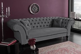 Trojmiestna pohovka PARIS Chesterfield 225 cm zamatova striebornosivá