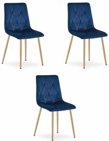 Set troch jedálenských stoličiek LIBRA zamatové granátové / drevené nohy (3 ks)
