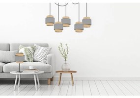 Stolná lampa Boho, 1x jutové/sivé textilné tienidlo