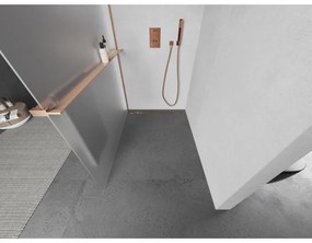 Mexen Kioto+ L, sprchová zástena Walk-In s poličkou a vešiakom 120 x 200 cm, 8mm sklo námraza, medený matný profil, 800-120-123-65-30