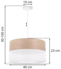 Závesné svietidlo Wood, 1x béžová dubová dýha/biele PVC tienidlo, (fi 40cm)