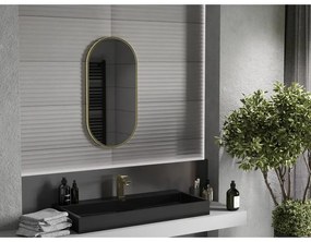 Mexen Loft, oválne kúpeľňové zrkadlo 80 x 40 cm, farba rámu zlatá lesklá, 9851-080-040-000-50