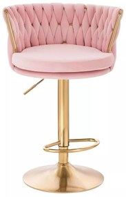 LuxuryForm DESIGN Barová stolička LYON VELUR na zlatom tanieri - ružová