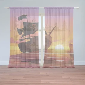 Sablio Záclony Pirátska loď pri západe slnka: 2ks 150x250cm