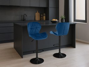 Barová stolička s čiernou nohou WEST VELVET, modrá