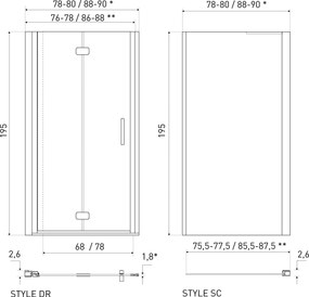 Novoterm Zalamovacie otočné sprchové dvere NV-Style DR CHR 90, chróm/transparent - bez vaničky