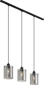Modern railsysteem zwart met 3 hanglampen van smoke glas 1-fase - Iconic Dome