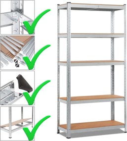 Regál 200x100x40 cm zinkovaný  5-policový, nosnosť 750 kg