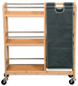 Kesper 24857 Police na kolieskach s košom na fľaše bambus, 78 x 20 x 68 cm