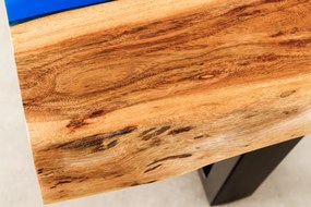 Konferenčný stolík LIQUID 110 cm akáciové drevo s modrým epoxidovým pásom