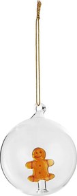 HANG ON Sklenená guľa perníkový mužíček 9 cm - číra