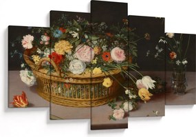 Obraz - Jan Brueghel the Elder, Flowers in a Basket and a Vase, reprodukcia (150x105 cm)